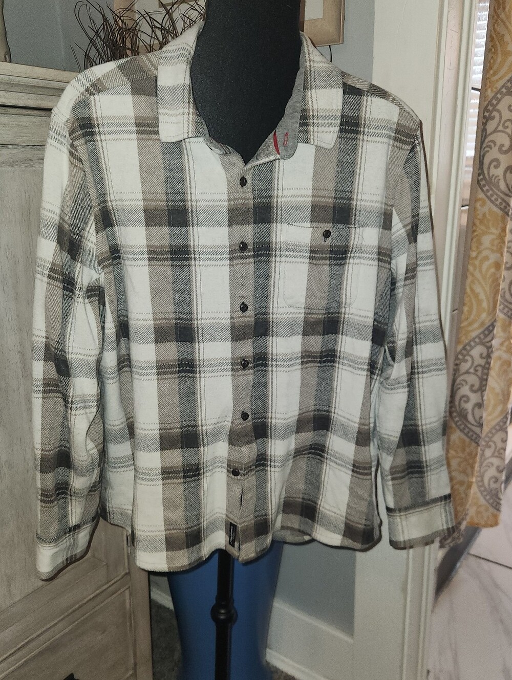 Flag&Anthem Mens Made Flex STRETCH FLANNEL SHIRT Gray,Tan,crm. XL